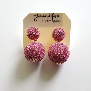 Sparkling Pink Double Ball Drop Rhinestone Earrings